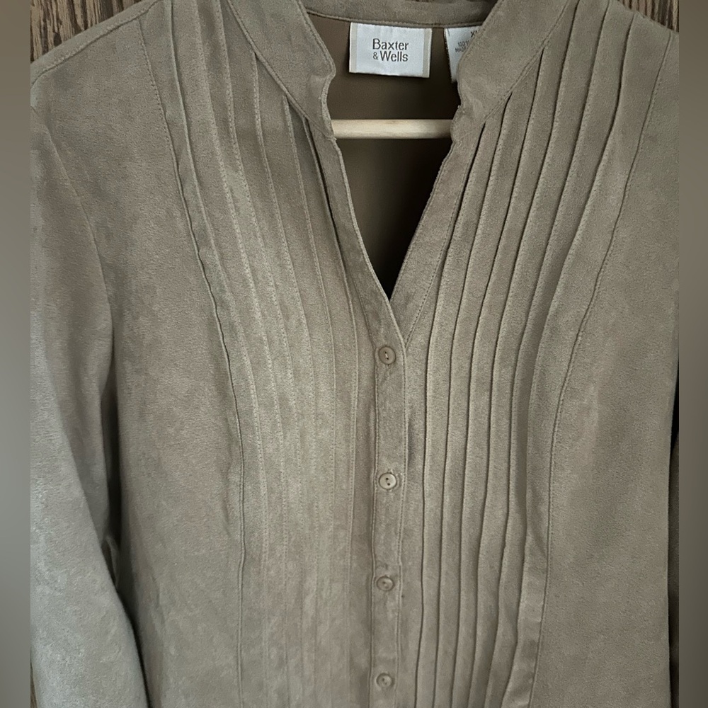 Baxter & Wells Button Front Washable Suede Top with Stitched Detail